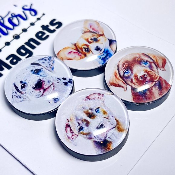 Set of 4 Handcrafted Glass Puppy Set 1 Magnets - Refrigerator Kitchen Whiteboard - Picture 2 of 3